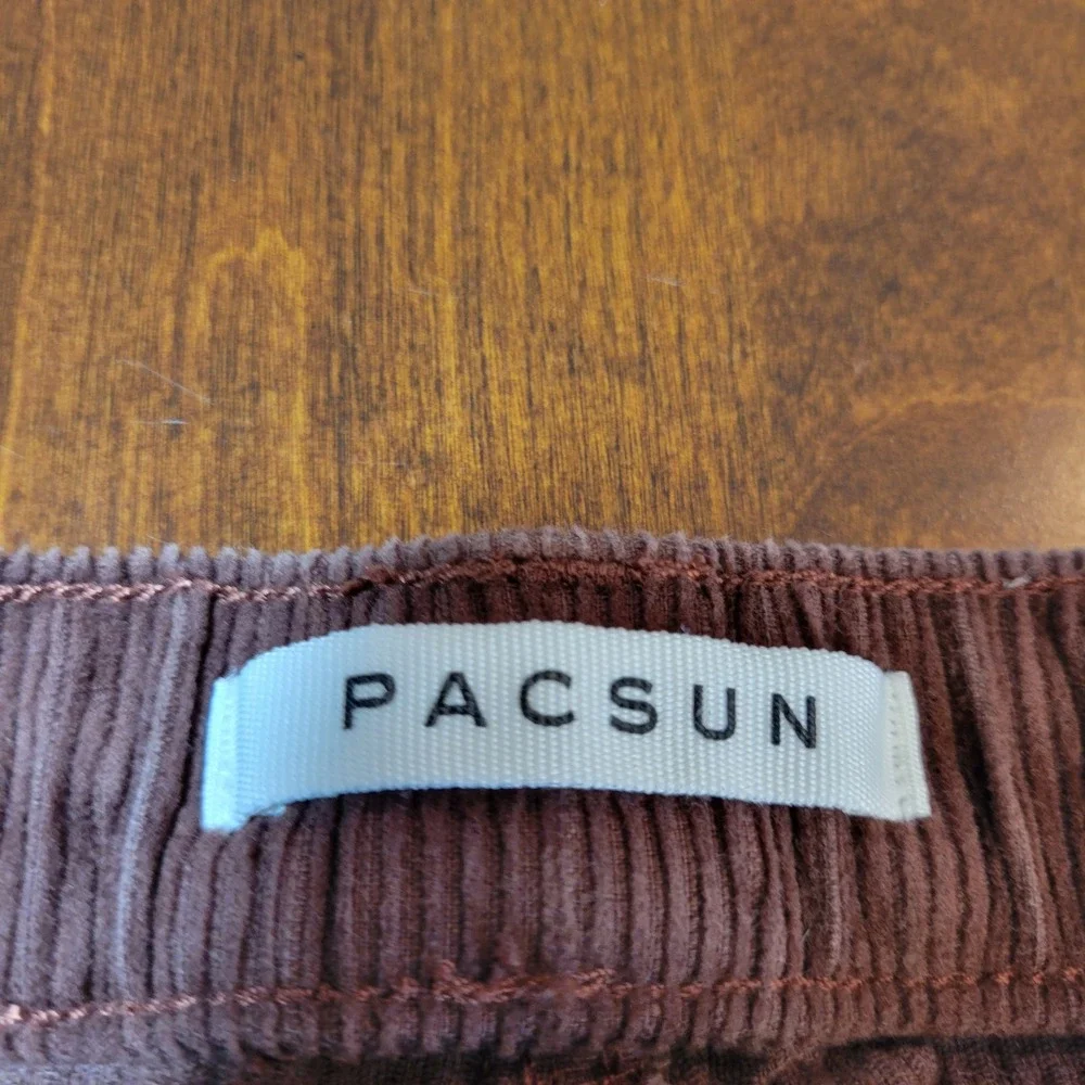 PacSun Mens Brown Corduroy Carpenter Pants Elastic Waist Drawstring Straight Leg